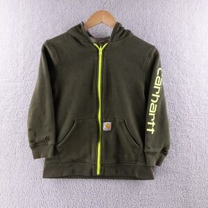 Kids Carhartt Full Zip Hoodie Jacket Camo Lined Green Yellow Zip Size Youth L
